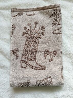 Wrangler Line Dance Beige Hand Towel - Cowboy Boots Flowers Bows -Inverse Design
